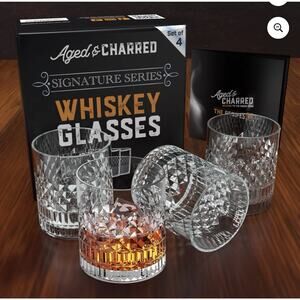 Aged & Charred Signature Crystal Clear Old Fashioned Whiskey Glasses Set of 4